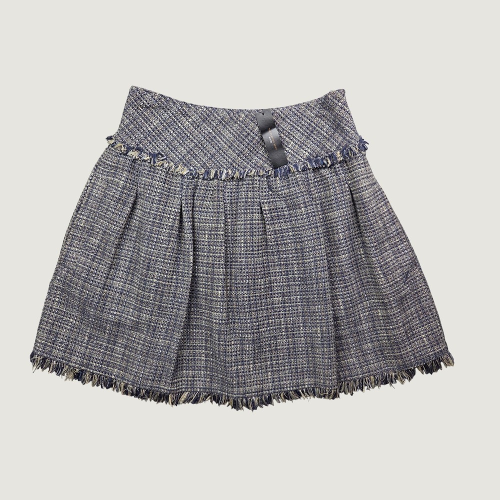 Vintage Y2K BCBGMAXAZRIA Kacie Skirt 0 Tweed Wool Blend Mini Fringe Academia NWT